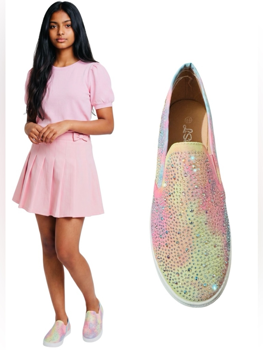 La Sheelah Pink Tie Dye Rhinestone Iridescent Slip-On Sneakers